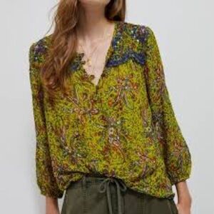 Anthropologie Priya Beaded Embroidered Multicolor Floral Blouse size medium